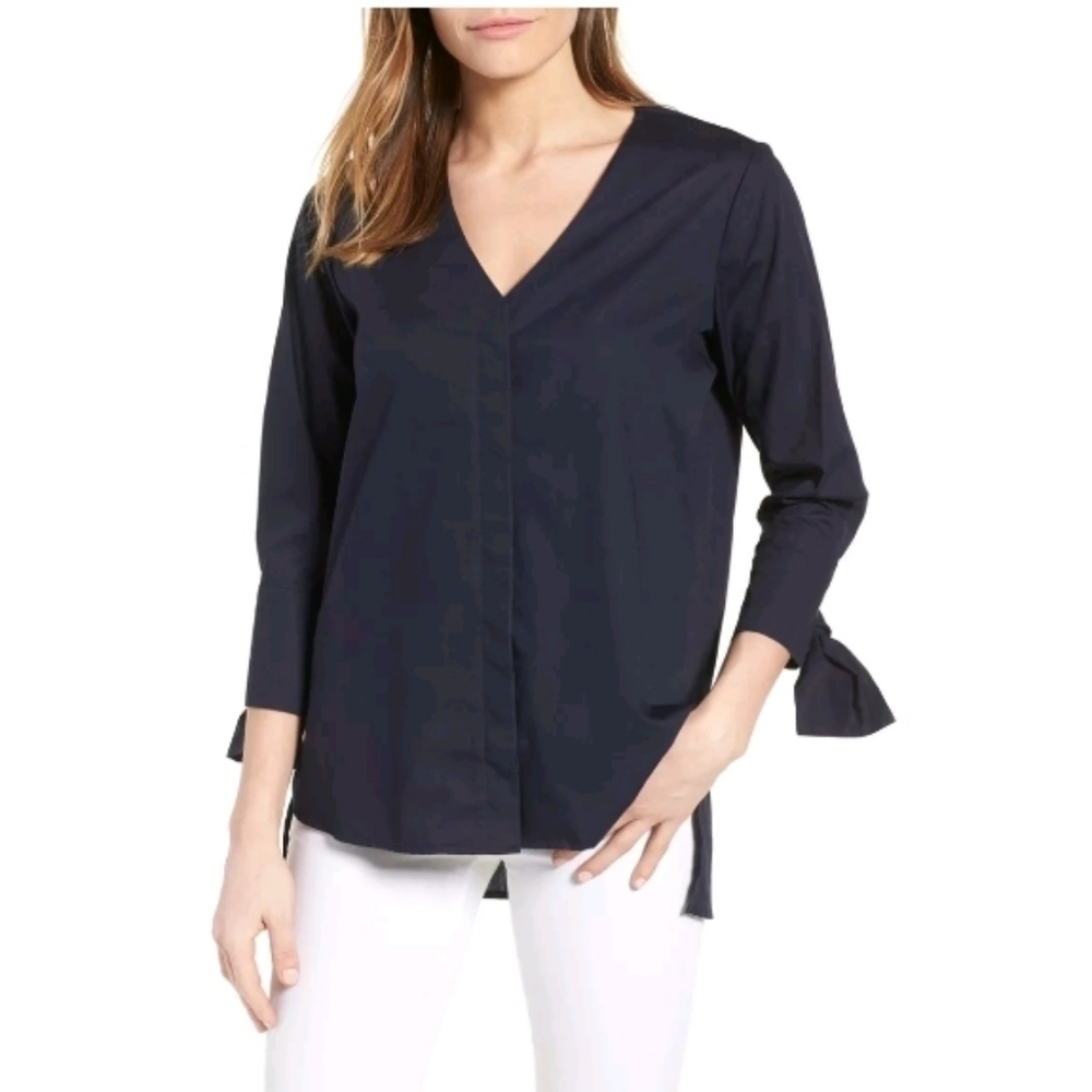 NWOT Gibson Tie Sleeve Poplin Top blouse